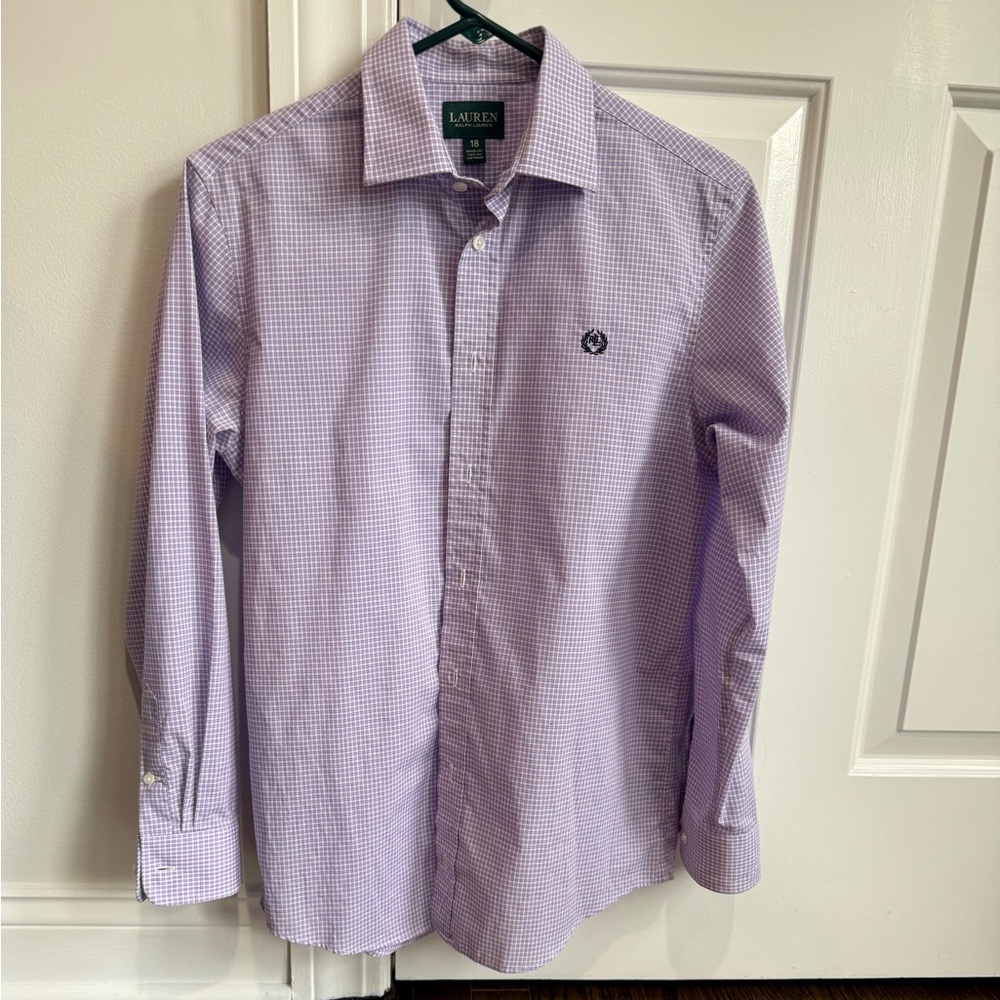 Lauren Ralph Lauren Boys Purple Gingham Button-Down Shirt size 18